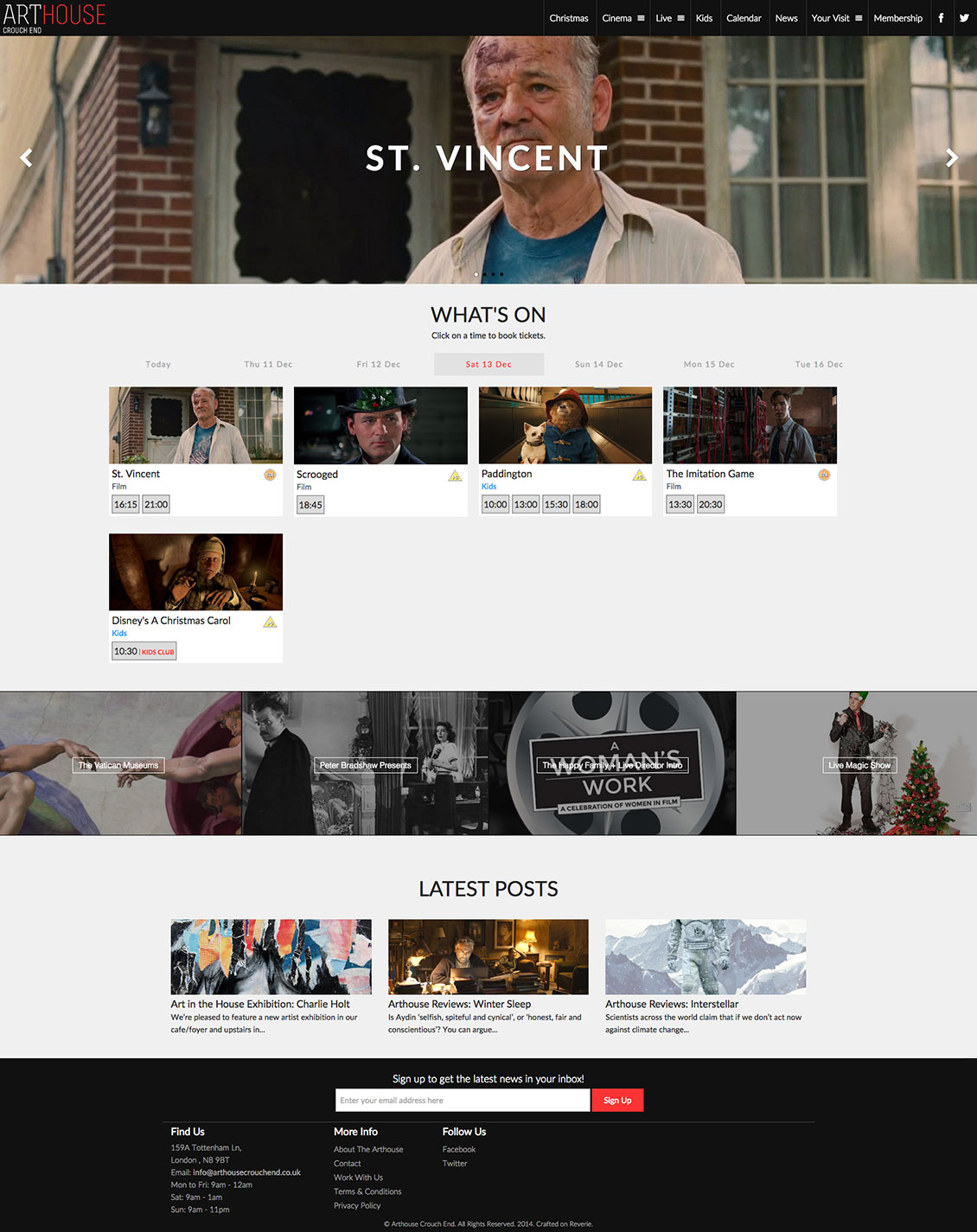 Original ArtHouse homepage with cinema and live event listings