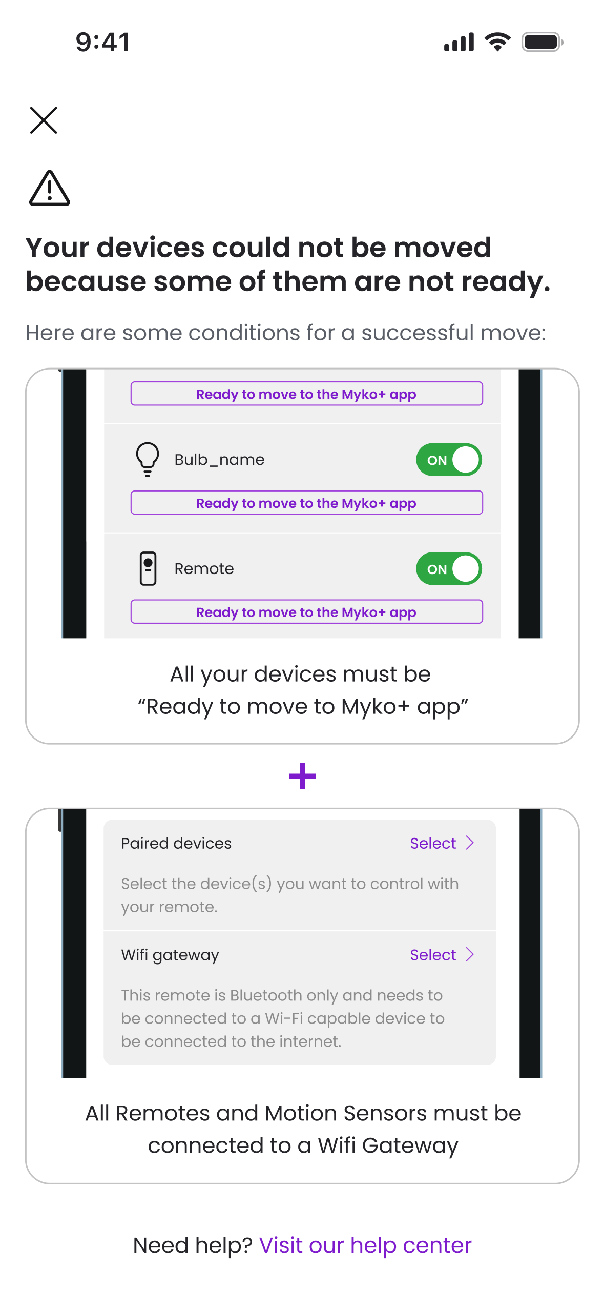 Migration blocked until all devices are ready and Bluetooth devices have a compatible Wi-Fi device to connect through