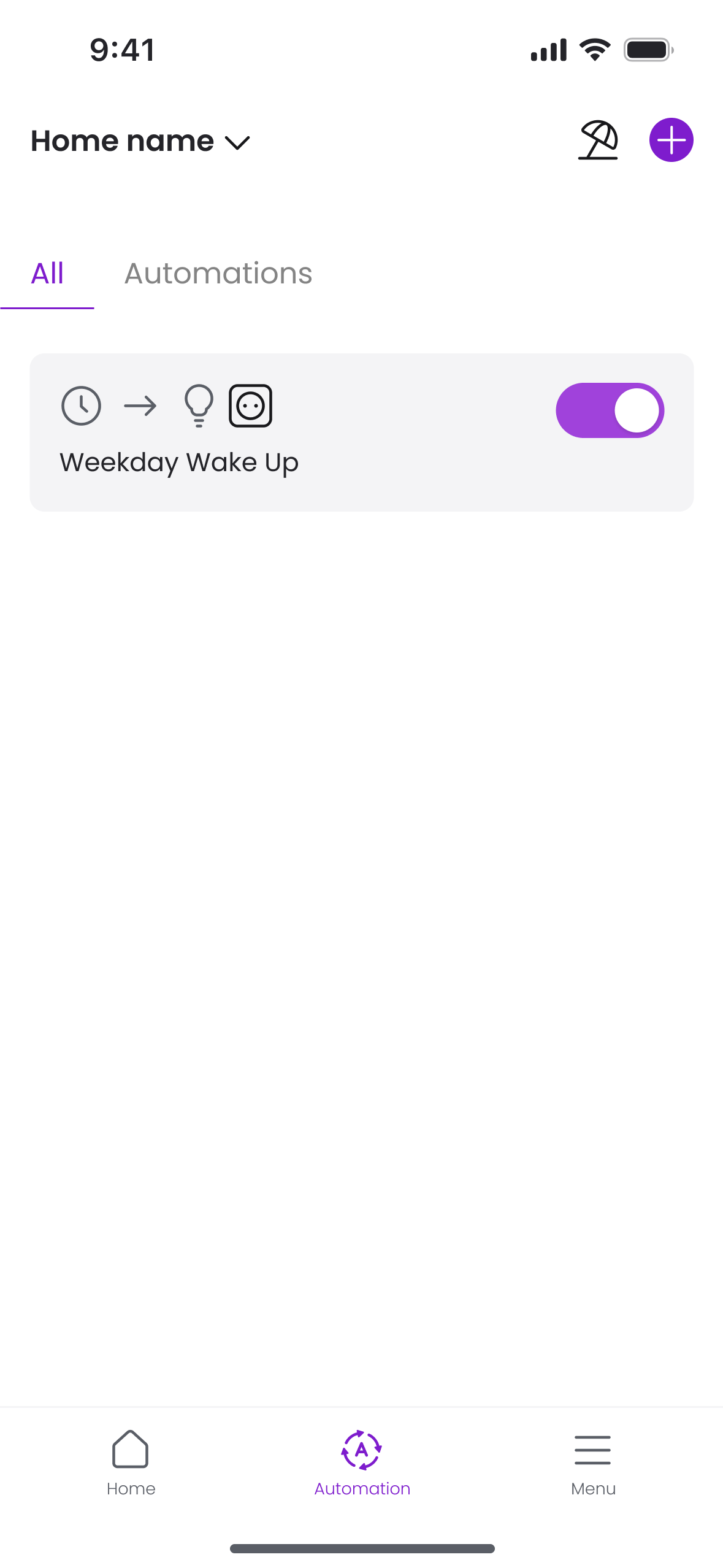Automation list showing an enabled Weekday Wake Up routine
