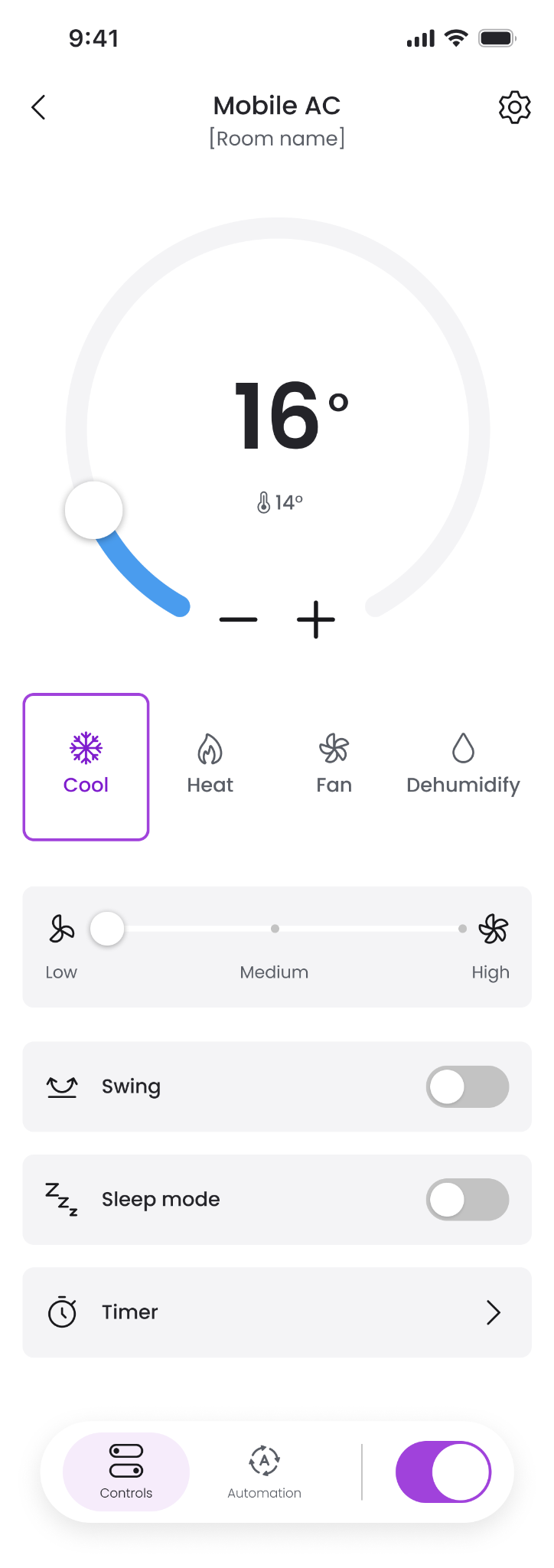 Myko mobile air conditioning controls